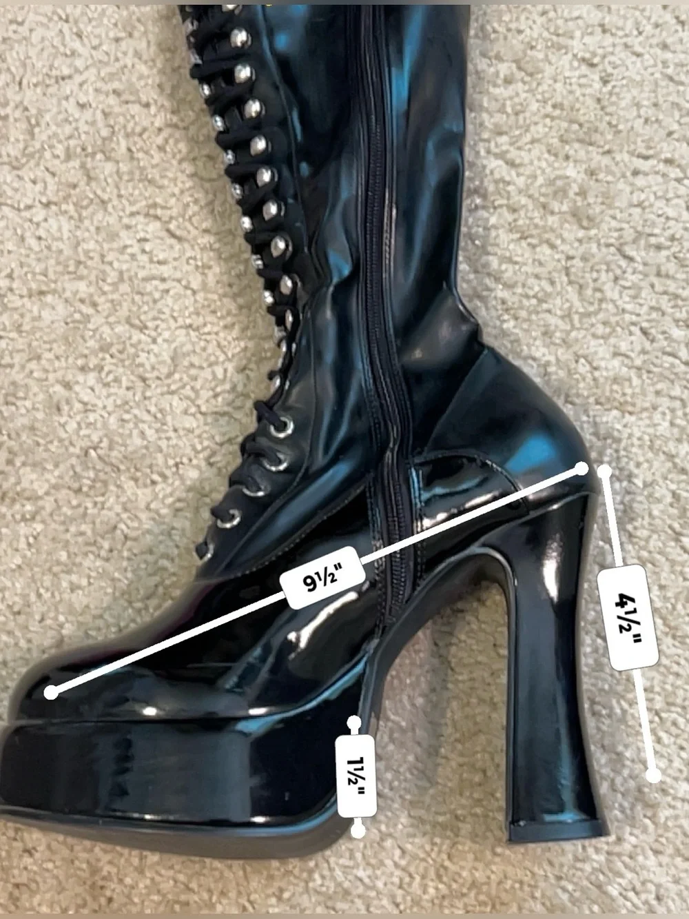 NIB Ellie Olivia+ Black Patent Thigh High Platform Lace Up Boots Size 9
